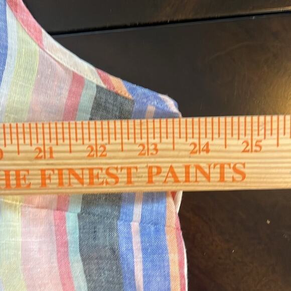 Chico's Striped Popover Top Size 3 Sleeveless Linen Rainbow V-Neck Tunic Spring - Picture 8 of 9